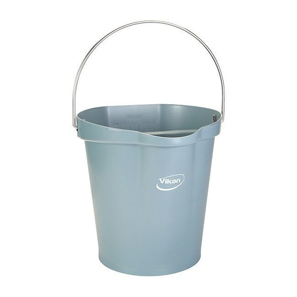3 1/4 gal Round Bucket, 12 4/5 in Dia, Gray, Polypropylene/Stainless Steel