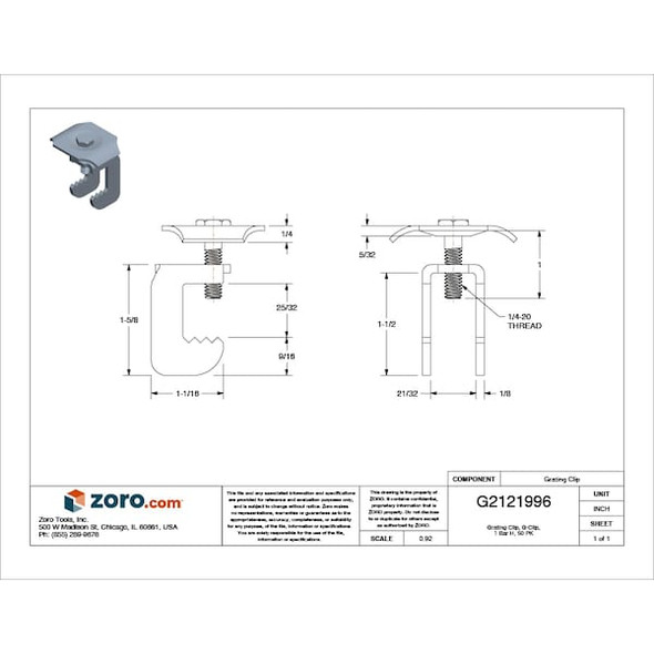 Manufacturer Varies Grating Clip, For Screw Size 1/4 in, Carbon Steel, Galvanized, 50 PK WGG-1A