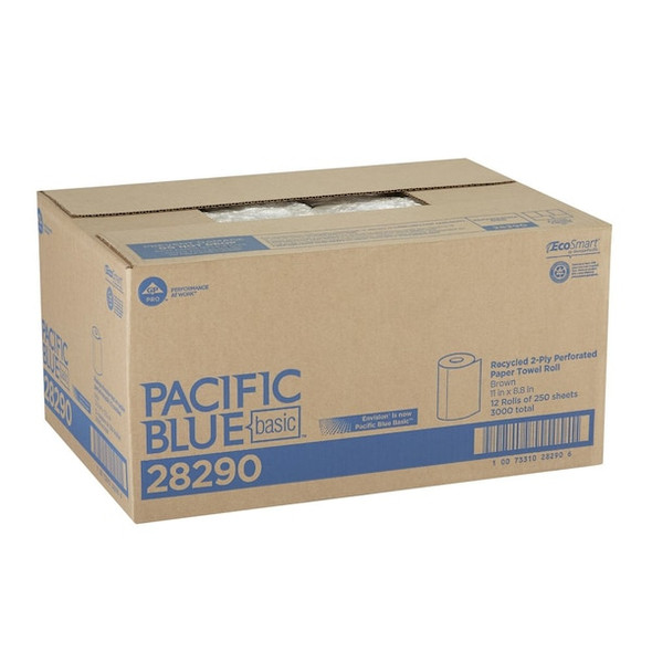 Pacific Blue Select Perforated Roll Paper Towels, 2 Ply, 250 Sheets, 230 ft, Brown, 12 PK