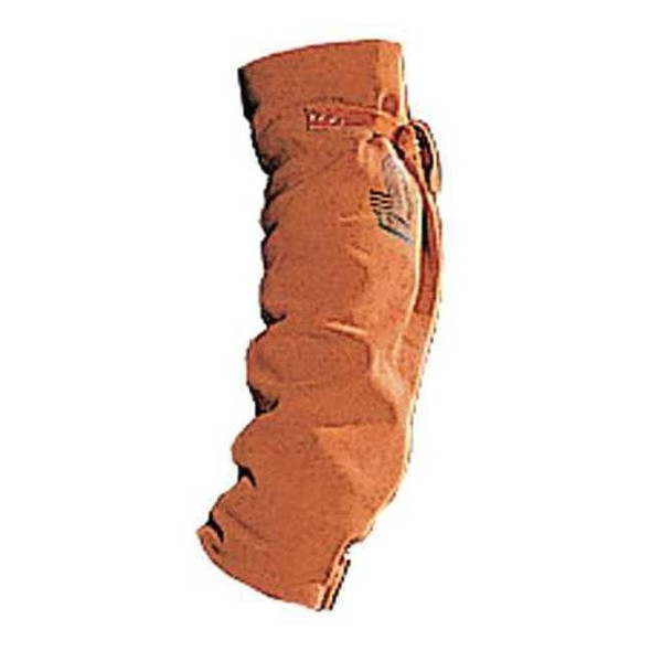 Flame-Resistant Sleeve, Leather, 18 in Length, Brown, Open Top, Snap Cuff Cuff