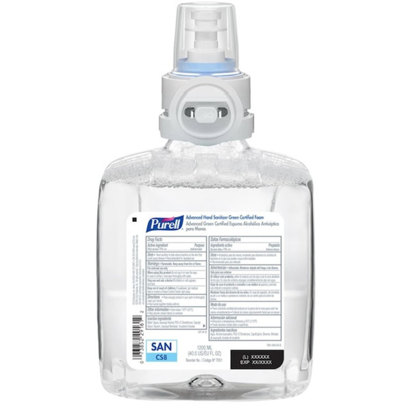 Hand Sanitizer, CS8 Series, Foam, Cartridge, 1,200 mL, Requires Dispenser, 2 PK  7851-02