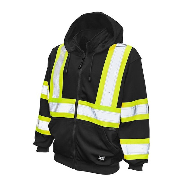Tough Duck High Visibility Sweatshirt, 1, O, Polyester, Black, L S49411