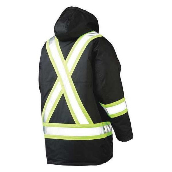 Tough Duck Men's Hi-Vis Safety Parka, 300D Poly Oxford with PU Coating, Black, Xl S17611