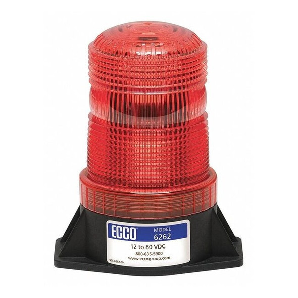 Ecco Beacon Light, Red, 12-80V DC, 80 FPM, 3 7/8 in Dia., Permanent 6262R