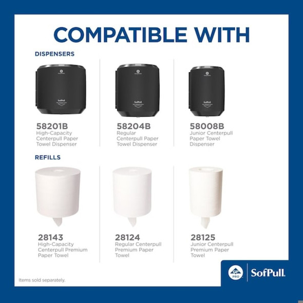 Sofpull Center Pull Paper Towels, 1 Ply, 324 Sheets, 186 ft, White, 6 PK  28124