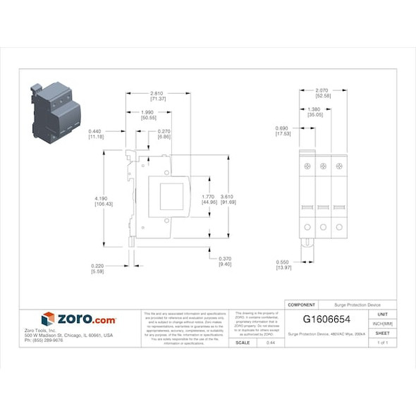 Mersen Surge Protection Device, 3 Phase, 480V AC, 3 Poles, 4 Wires STP480Y07