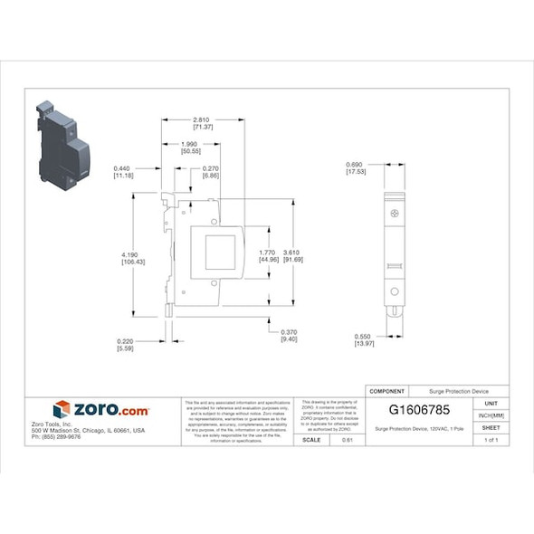 Mersen Surge Protection Device, 1 Phase, 120V AC, 1 Poles, 2 Wires STP120P07
