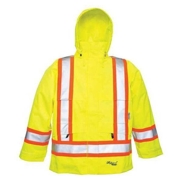 Hi-Viz Safety Jacket, Polyester, Polyurethane, Class 3 Type R, Green, 2XL