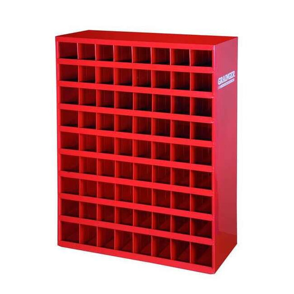 Pigeonhole Bin Unit, 33.75 in W x 12 in D x 42 in H, 72 Compartments, Red, Steel