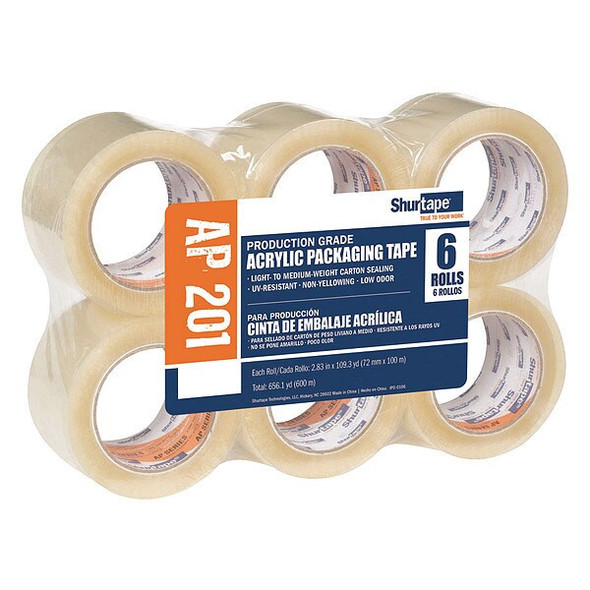 Shurtape Acrylic Packing Tape, 2 mil, Clear, PK6 232519 Shurtape Acrylic Packing Tape, 2 mil, Clear, PK6 232519