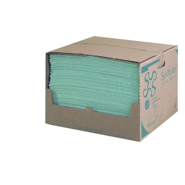 Spilfyter Sorbent Pad, 38 gal, 16 in x 18 in, Universal, Green, 200 PK G-70