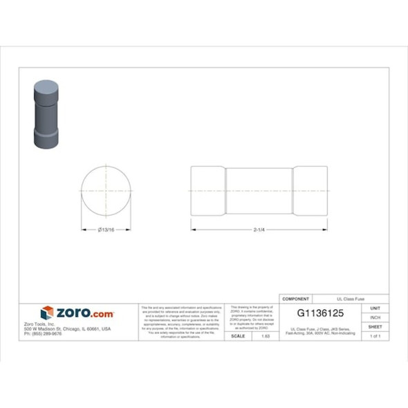 UL Class Fuse, J Class, Fast-Acting, 30A, 600V AC, Non-Indicating  JKS-30