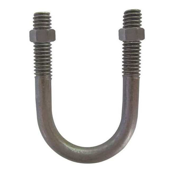 Round U-Bolt, 3/8"-16, 2 1/2 in W, 3 1/8 in H, Plain Stainless Steel, 10 PK
