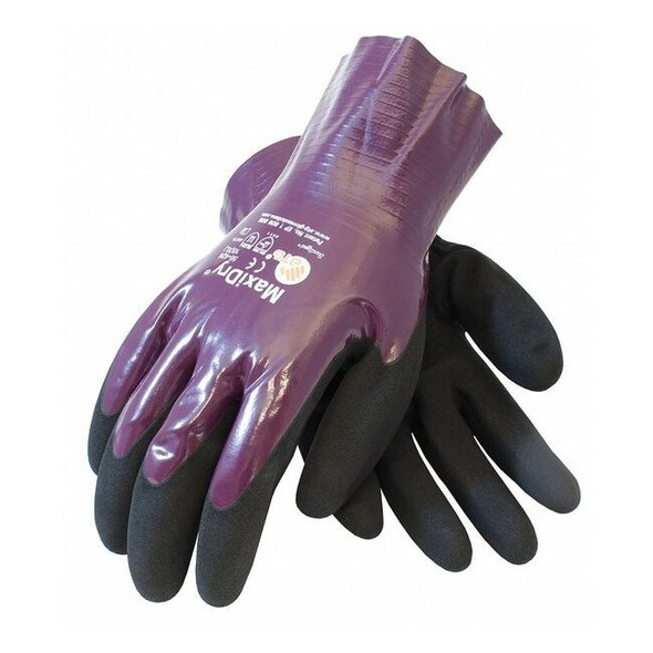 Chemical Resistant Gloves, Foam, Palm, 3 Abrasion Level, Purple/Black, L, 12 PK