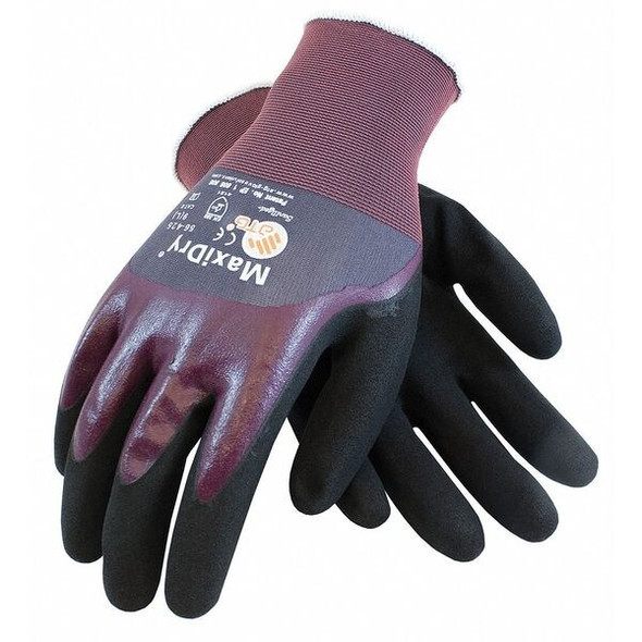 Coated Gloves, Foam Nitrile, Foam, 3/4 Dip, 3 Abrasion Level, Purple, M 12 PK