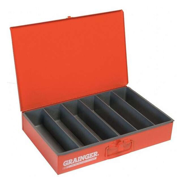 Steel, 6 compartments, 12 1/2 in D x 3 1/8 in H x 18 3/8 in W