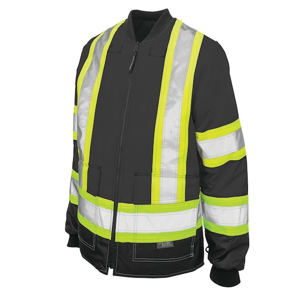 Tough Duck Men's Hi-Vis 4-in-1 Safety Jacket, 300D Ripstop, 100% Polyester, Black, Xl S18711