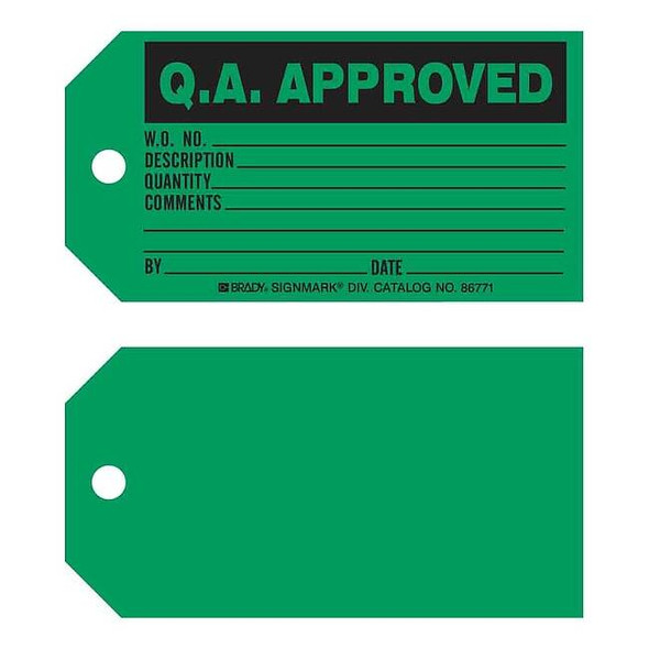 Tag, Inspection, Paper, 3 in H x 5 3/4 in W, Black on Green, Rectangle, 100 PK