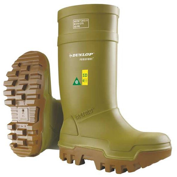 Dunlop Rubber Boot,Men's,13,Knee,Green,PR E662843