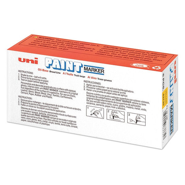 Uni-Paint Permanent Marker, Large Tip, Yellow Color Family, Paint, 6 PK 63735