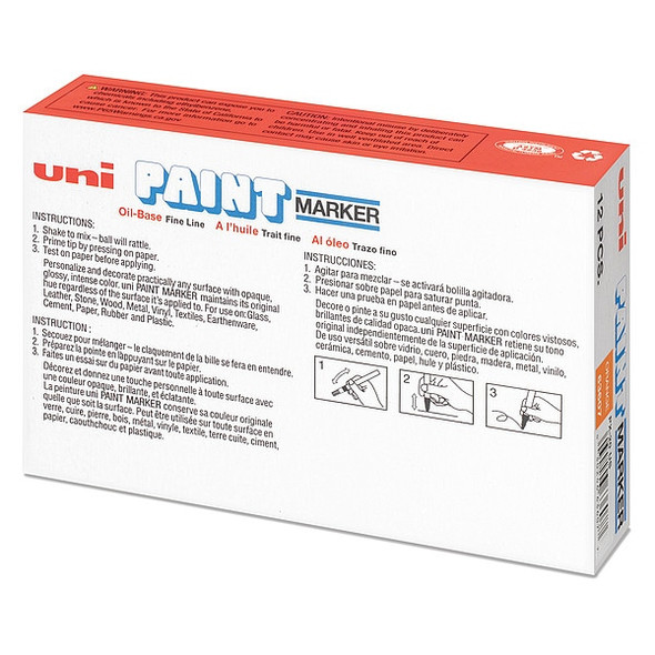 Uni-Paint Permanent Marker, Medium Tip, Orange Color Family, Paint, 12 PK 63607