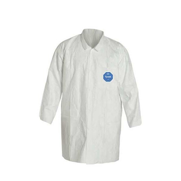 Tyvek 400 Disposable Lab Coat, Tyvek(R) 400, Snaps Closure, White, 2XL, 30 PK