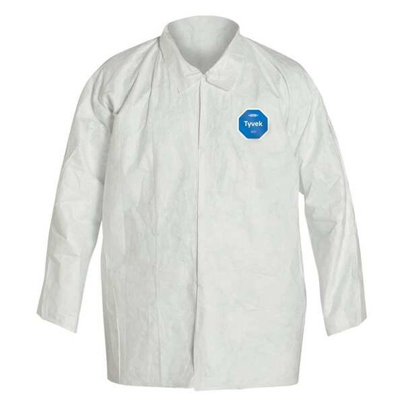 Disposable Collared Shirt, L, Tyvek(R) 400, Snap, Open Cuff, Serged Seam, 12 PK
