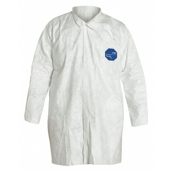 Tyvek 400 Disposable Lab Coat, Tyvek(R) 400, Snaps Closure, White, 2XL, 30 PK