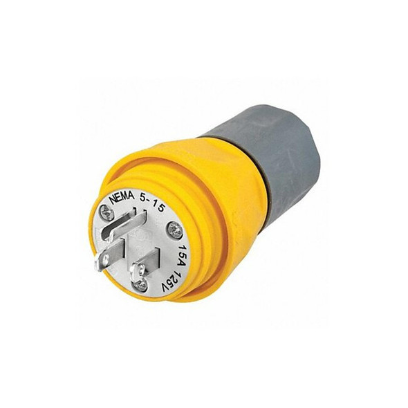 Hubbell Wiring Device-Kellems Watertight Strt Plg,Yllw,15 A,Stnd,5-15P HBL14W47A
