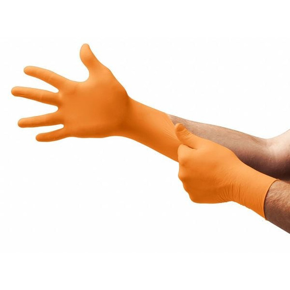 N48, Disposable Gloves, 5.00 to 5.99 mil Palm, Nitrile, Powder-Free, S (7), 100 PK, Orange