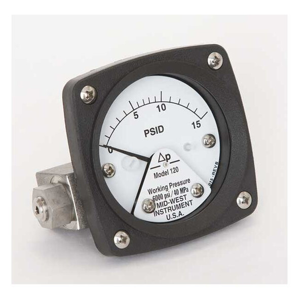 Midwest Instrument Pressure Gauge,0 to 15 psi 120-AA-00-OO-15P