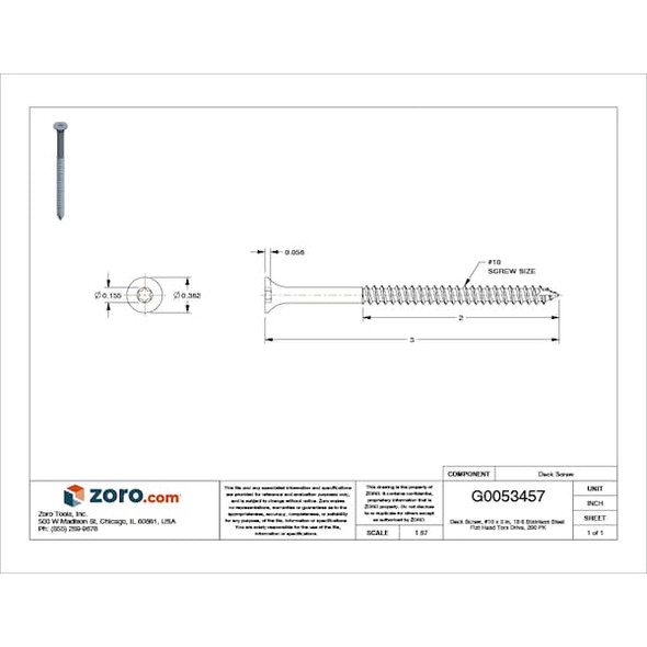 Deck Screw, #10 x 3 in, 18-8 Stainless Steel, Flat Head, Torx Drive, 200 PK
