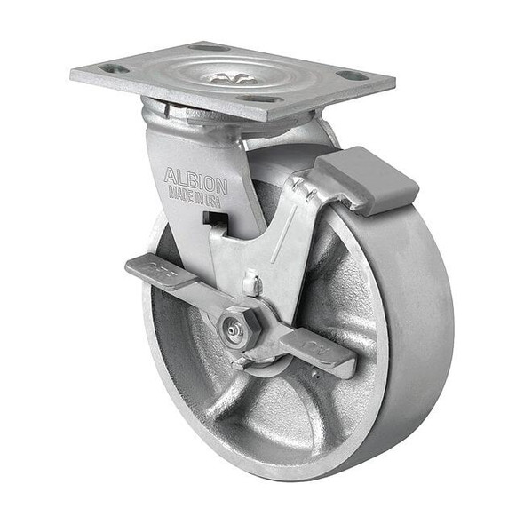 4" X 1-7/8" Cast Iron Swivel Caster, Face Brake, Loads Up To 1000 lb