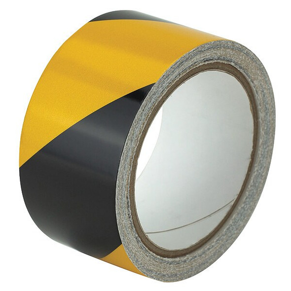 Reflective Safety Tape Vinyl Black/Yellow, 2" W x 10 yd. L, 5.5 mil Thick