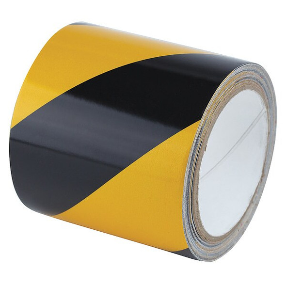 Reflective Safety Tape Vinyl Black/Yellow, 4" W x 10 yd. L, 5.5 mil Thick