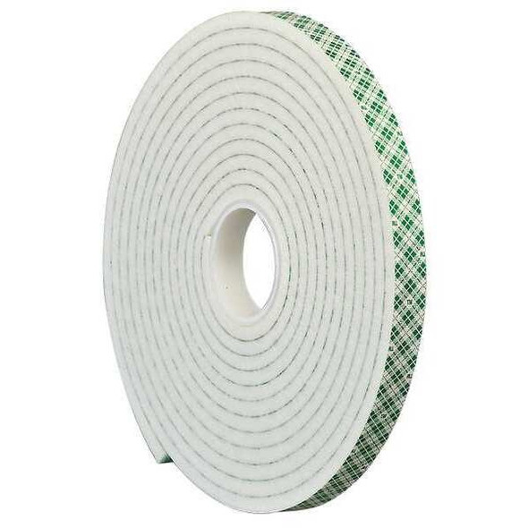 Double-Sided Foam Tape, 1 in W, 5 yd L, 1/4 in, Polyurethane Foam, Double-Sided