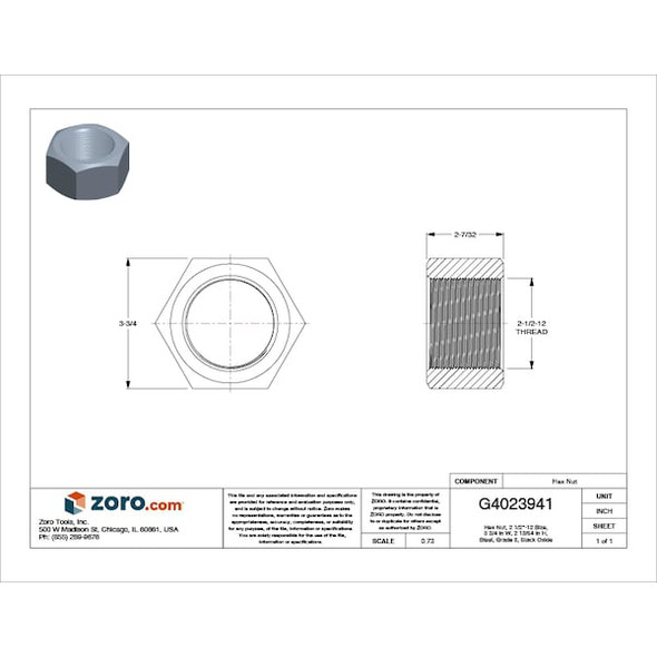 Manufacturer Varies Hex Nut, 2-1/2"-12, Steel, Grade 8, Black Oxide, 2-13/64 in Ht 301728G