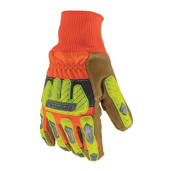 Cold Protection Gloves, Pigskin Leather Palm, Knit Cuff, Orange/Tan, 1 PR