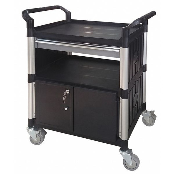 Enclosed Service Cart, Fiber Glass/Polypropylene, 400 lb Load Capacity, 3 Shelves, 34 1/4 in L