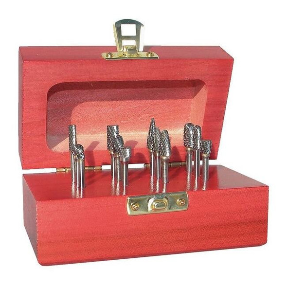 Manufacturer Varies Carbide Bur Set,Double Cut,1/4 in,9 pc 310-120016
