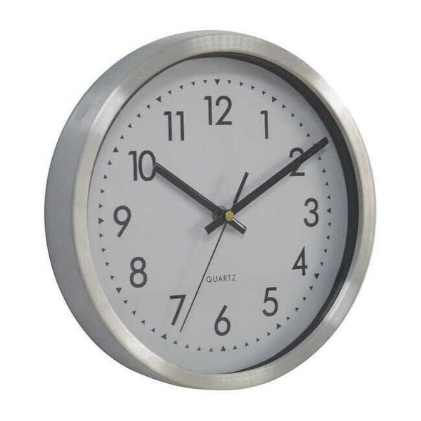 Manufacturer Varies Quartz Clock,10 in. H,Silver 48PD14