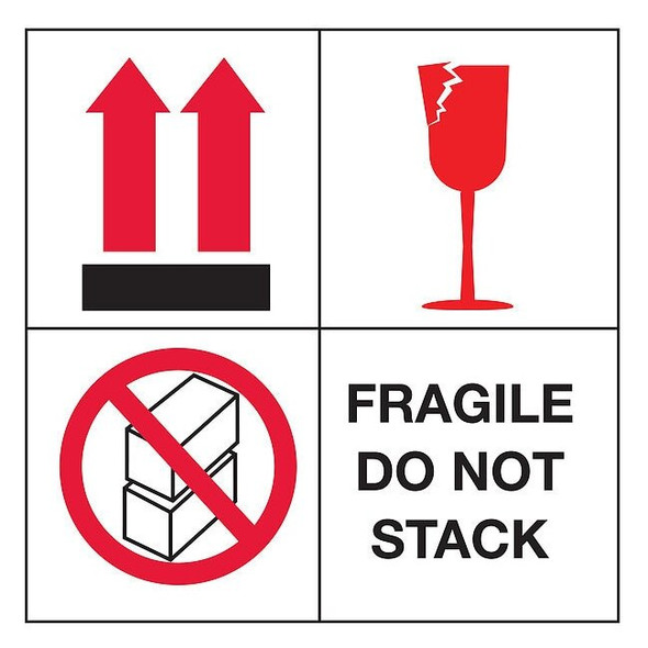 Tapecase 4" x 4" Adhesive Back Shipping Labels, Fragile 4 Square, Pk500 16U881