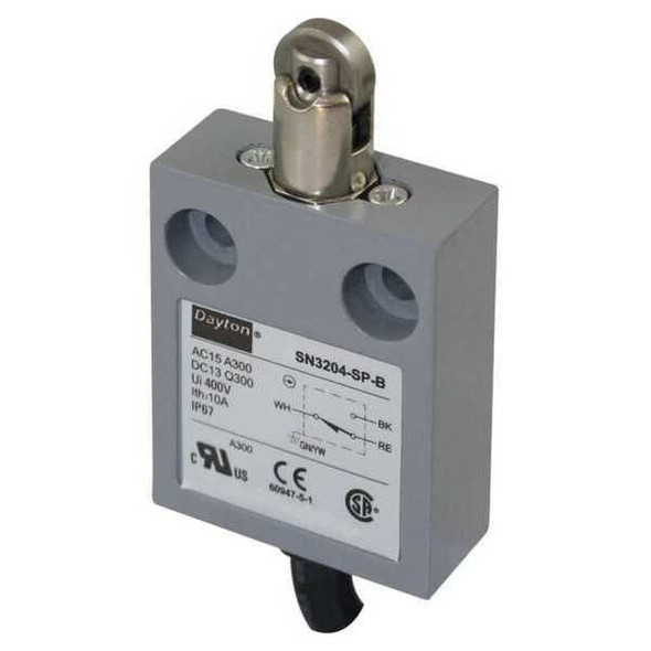 Limit Switch, Plunger, Roller, SPDT, 10A at 300V AC, Actuator Location: Top