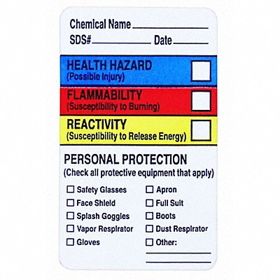 Manufacturer Varies Chemical Label,2-1/2" H,PK250 8EE37