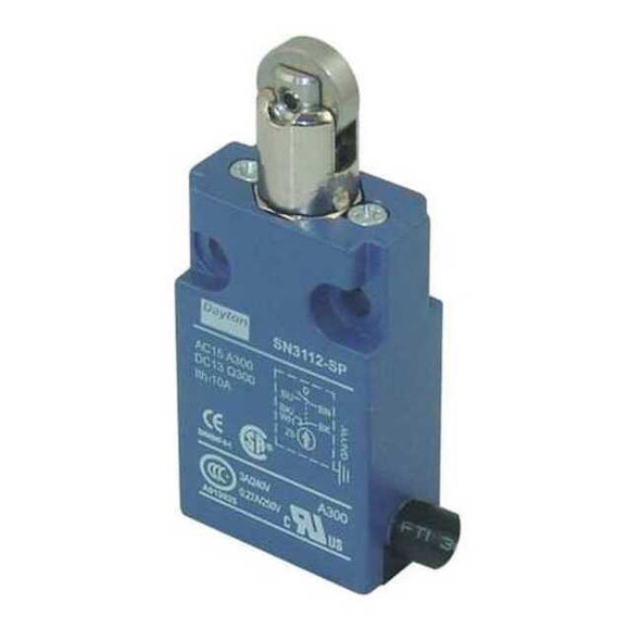 Limit Switch, Plunger, Roller, SPDT, 10A at 300V AC, Actuator Location: Top