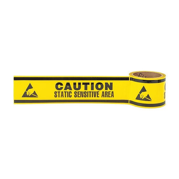 Floor Marking Tape, vinyl, Caution, Yellow, 3 in W., 4.9 mil Thickness
