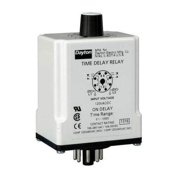 Single Function Time Delay Relay, Octal, On Delay, 1 Functions 120V AC/DC, DPDT
