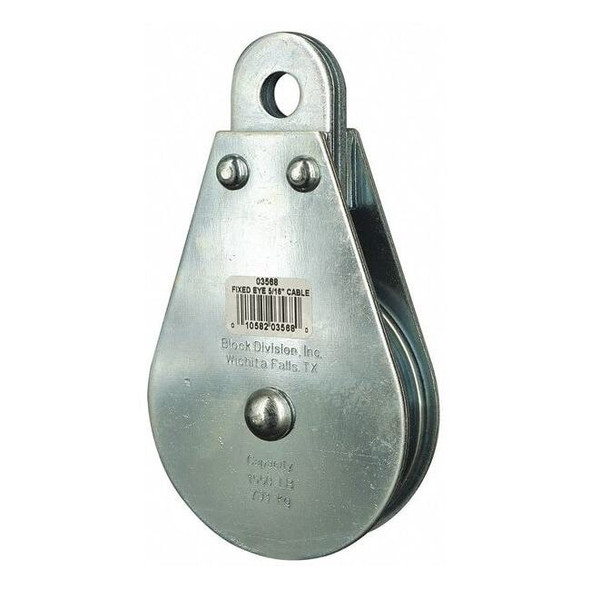Pulley Block, Wire Rope, 5/16 in Max Cable Size, 1,550 lb Max Load, Zinc Plated