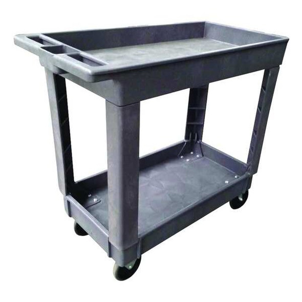 2-Shelf Flat Plastic Utility Cart with Deep-Lipped Plastic Shelves, 500 lbs.