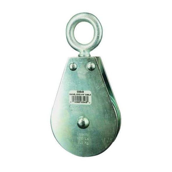 Pulley Block, Wire Rope, 5/16 in Max Cable Size, 1,550 lb Max Load, Zinc Plated